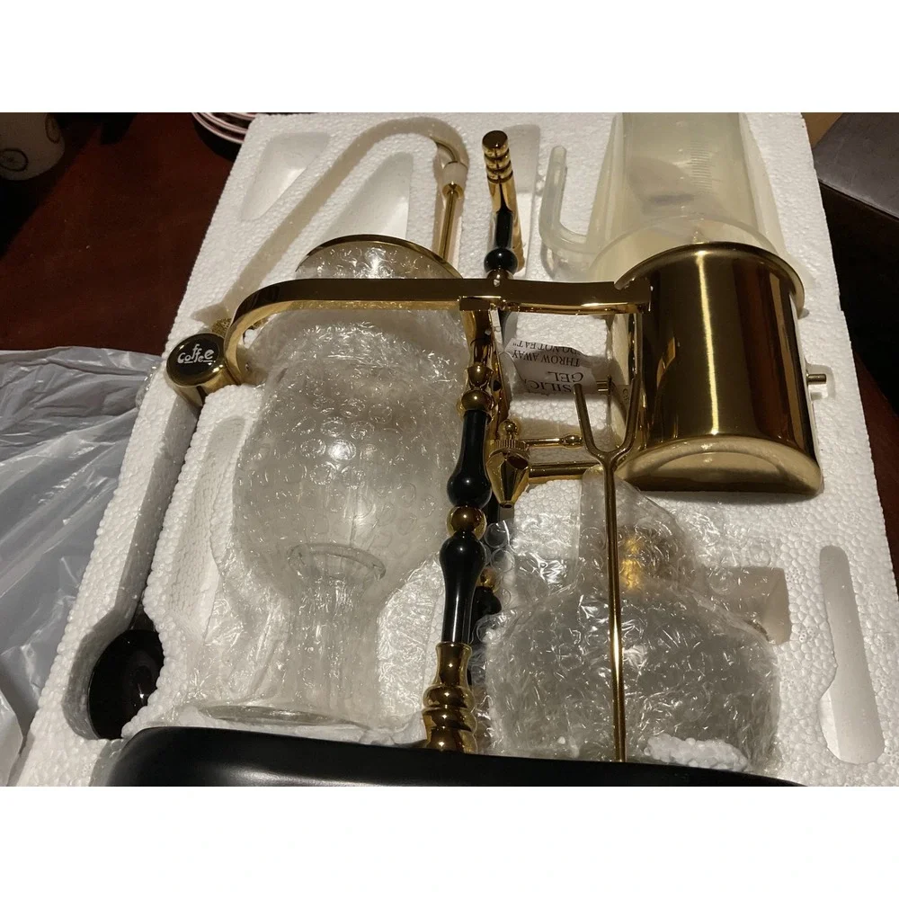 Exquisite Life Belgium Style Siphon Coffee Maker Gold Glass New in Box
